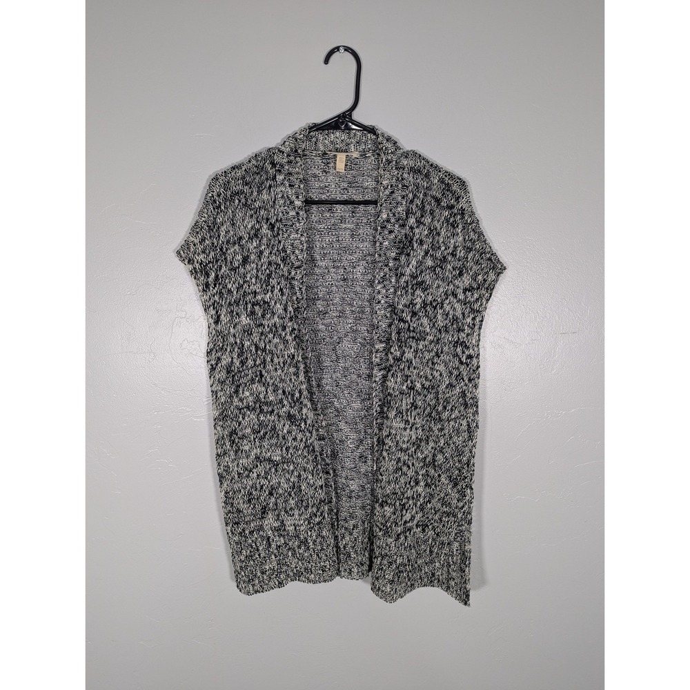Eileen Fisher Black White Marled Linen Cotton Open Front Cardigan Vest XS beach